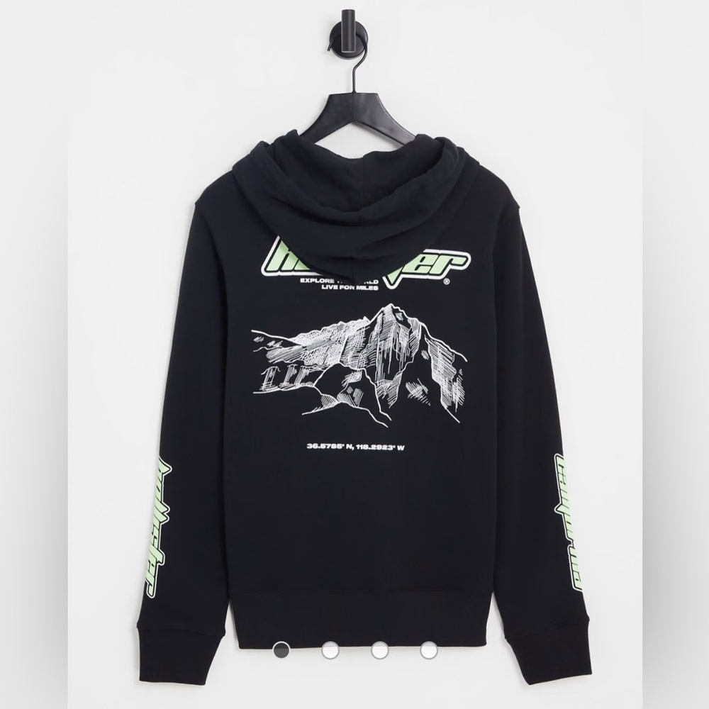 Hollister outdoors logo sleeve & back print hoodie in black Sz L